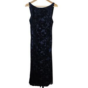 Vintage Y2K Velvet Gown, Size 8 Navy Floral Burnout Whimsygoth Hoco Prom